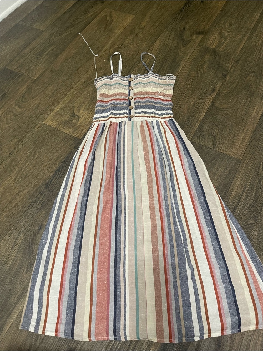 Angie Multicolor Striped Smocked Midi Sundress Cotton Small Boho Coastal